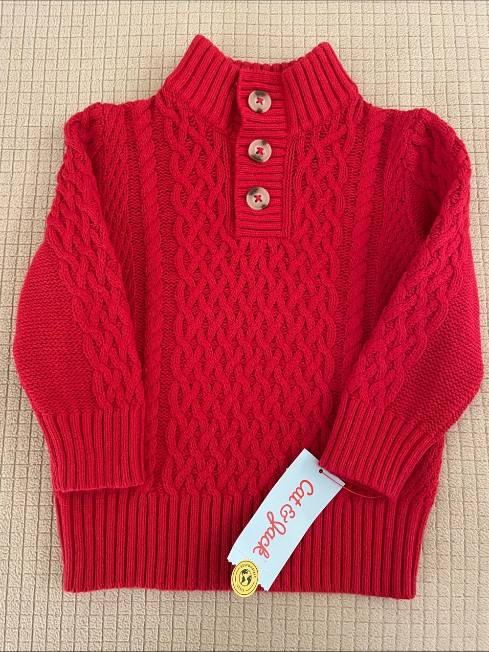 Cat & Jack Kids Red Cable Knit Sweater 18 Mo. NWT!